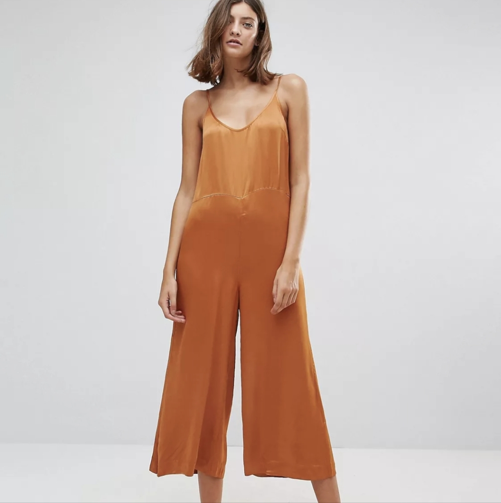 4/$40 Just Female | Panter Sateen Jumpsuit Hazel Orange Small Satiny Summer